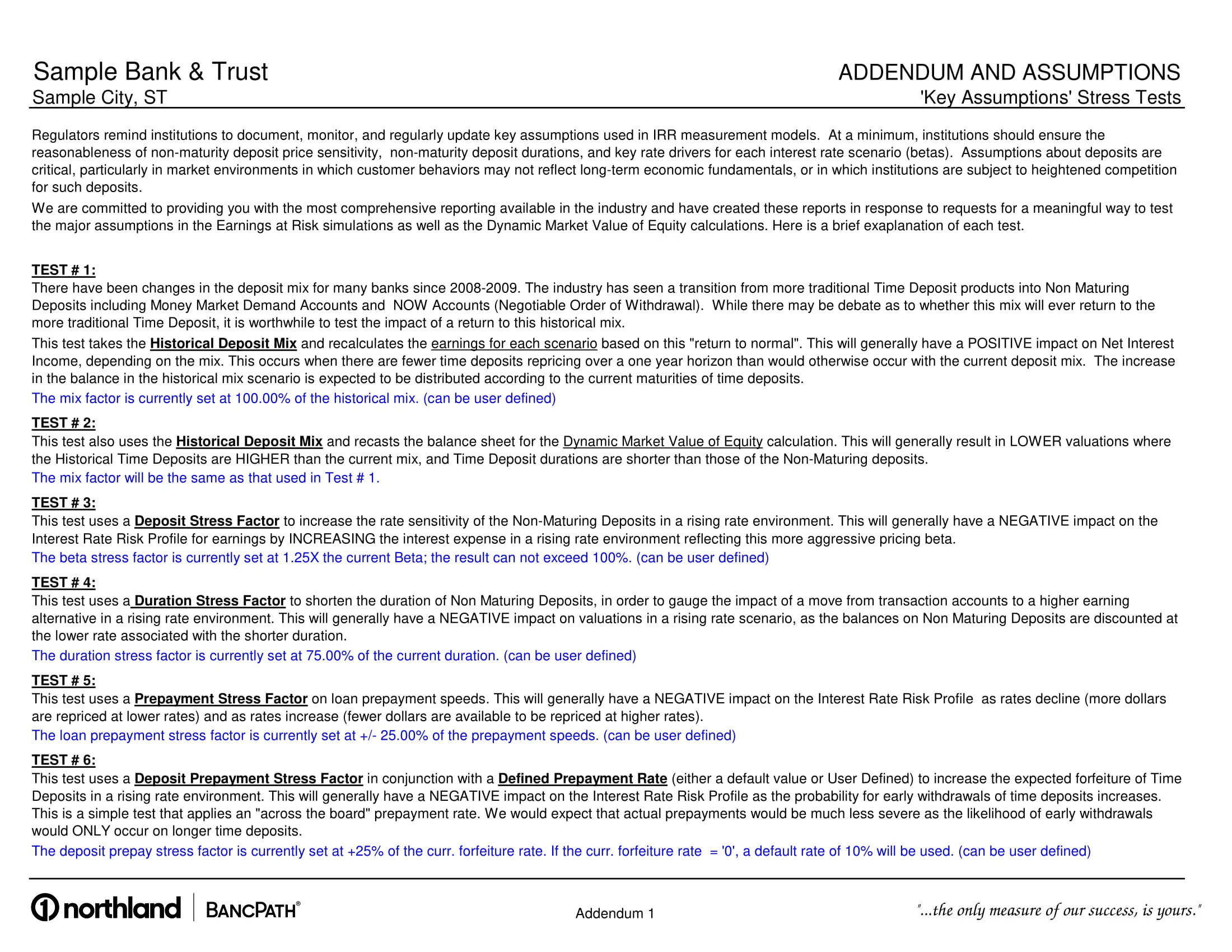 Key Assumptions Stress Tests